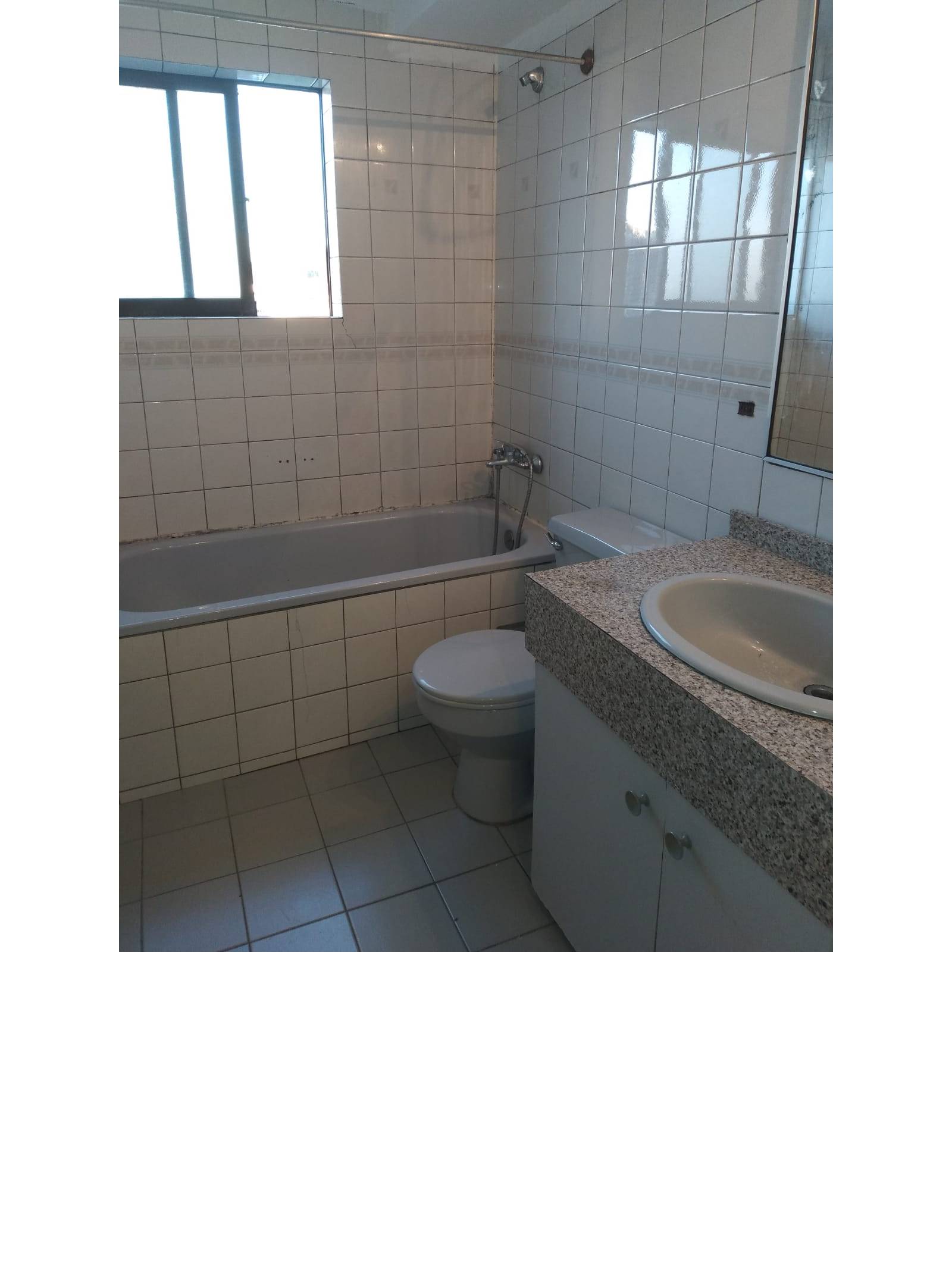 Baño completo con tina, vanitorio y ventana