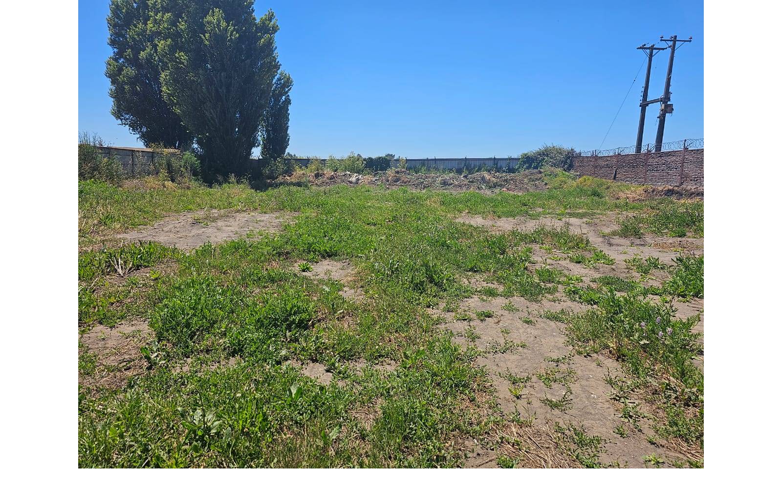 Extensión de terreno plano con pasto y cierre perimetral.