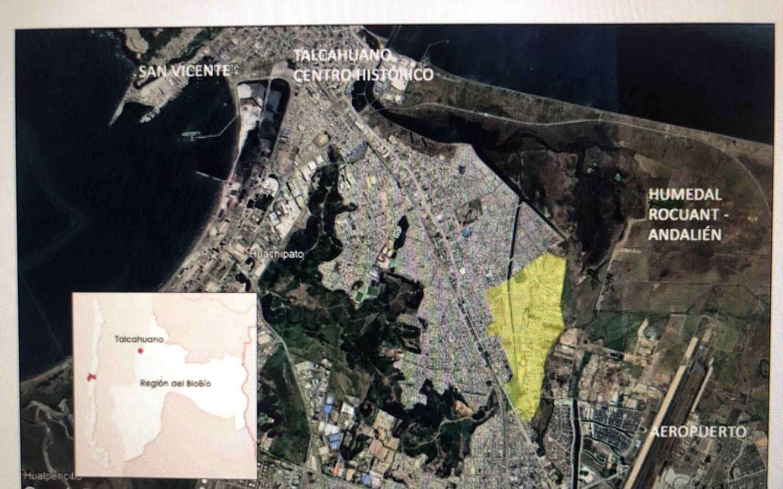 Mapa satelital de ubicación general en Talcahuano.