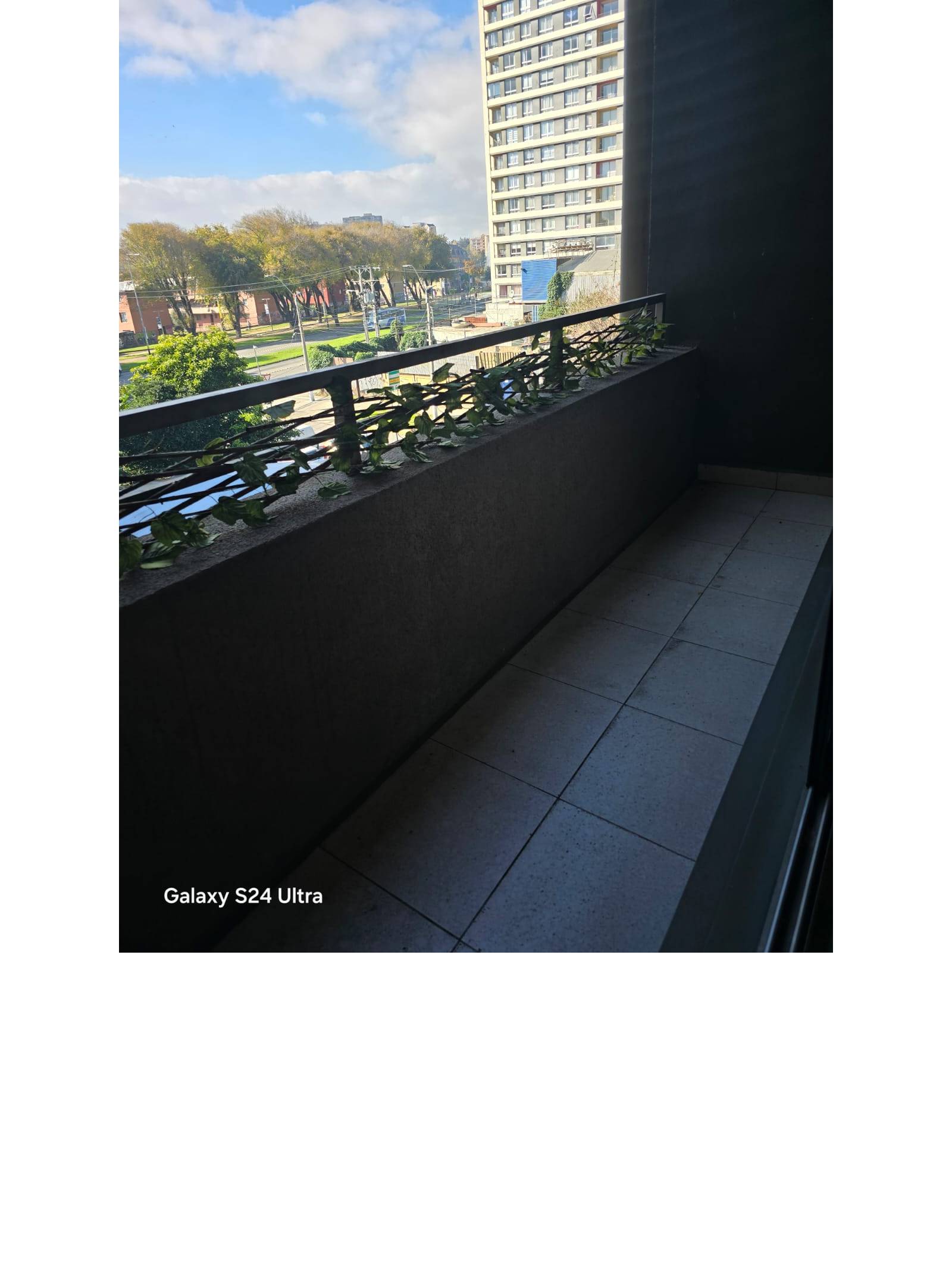 Terraza alargada con baranda y vista exterior despejada