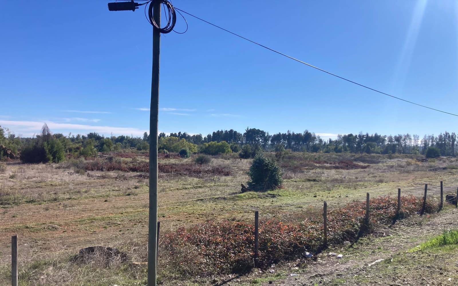 Terreno plano con vegetación baja delimitado por alambre