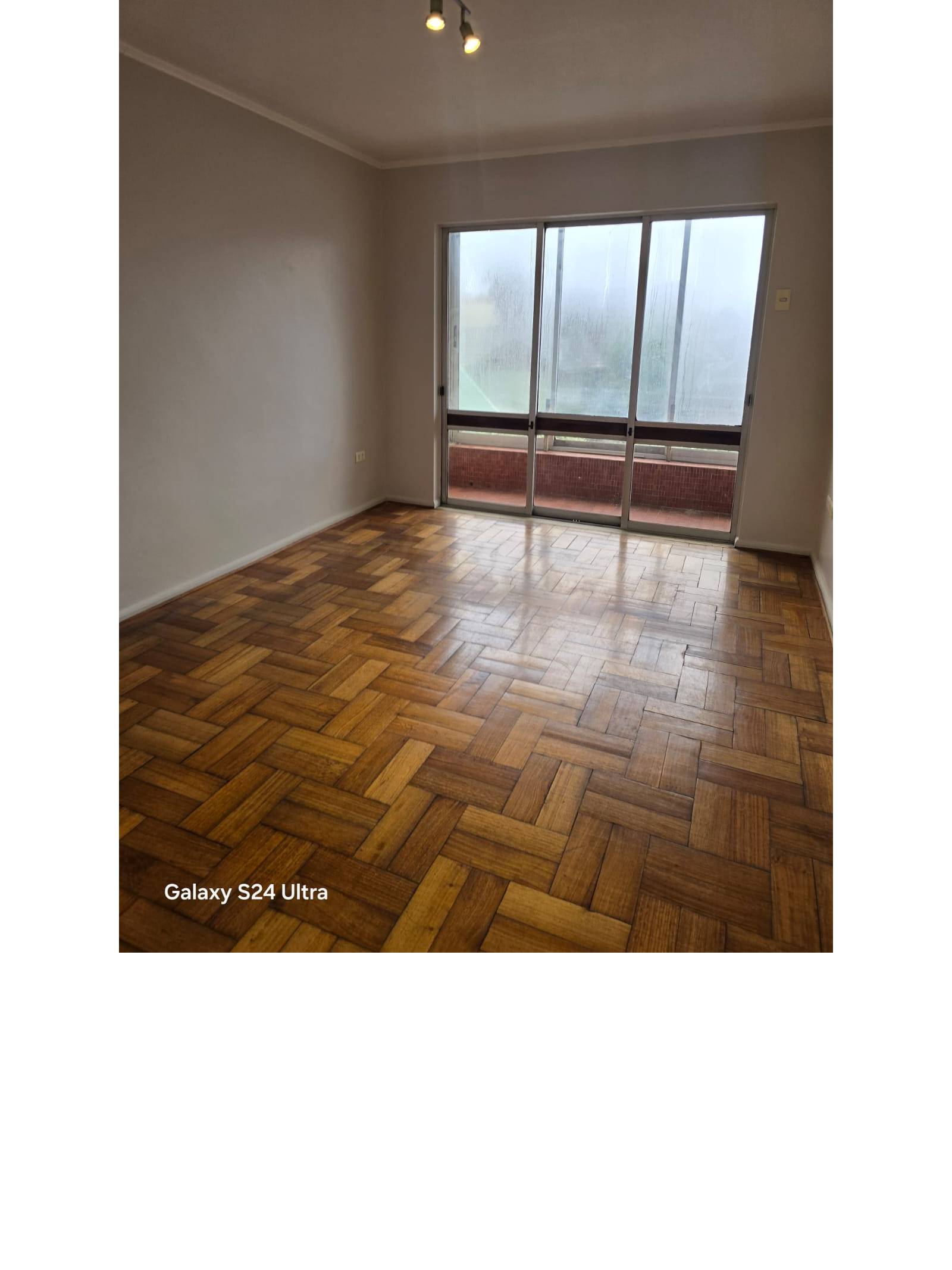 Amplio living con piso de madera y ventanal corredero